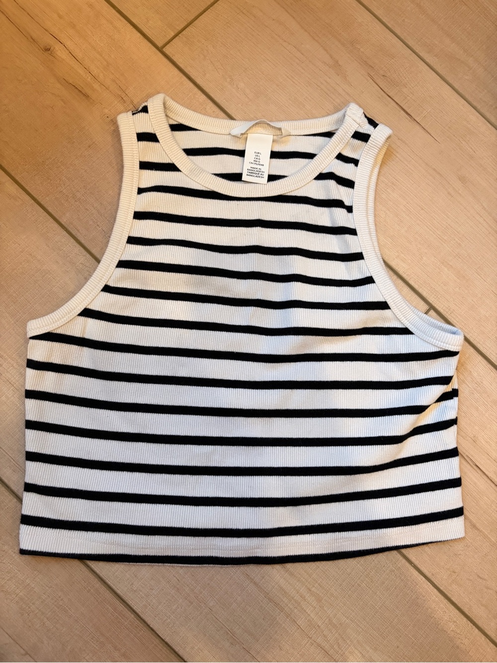 Striped Sleeveless Crop Tank Top - Black & White
